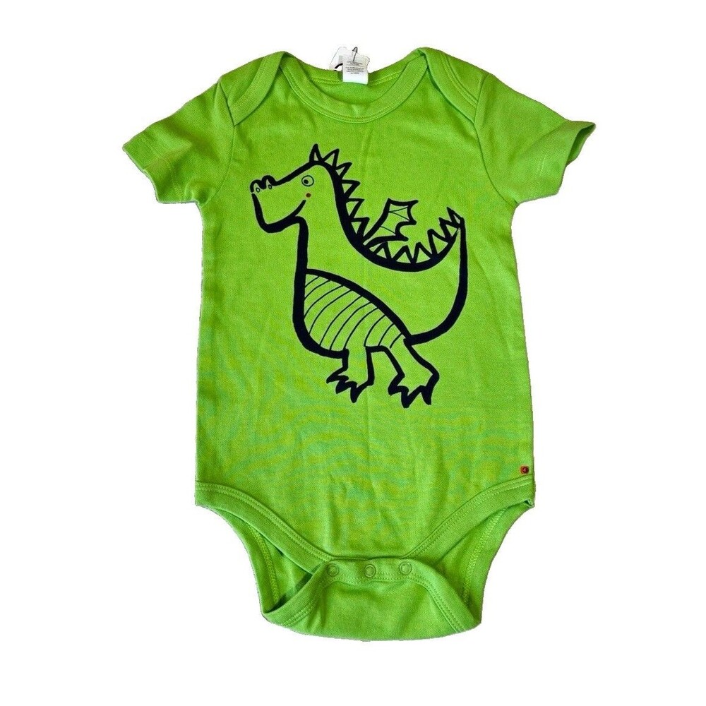NWT Colored Organics Noctiluna Green Dragon Snap One Piece Bodysuit Size 12-18M